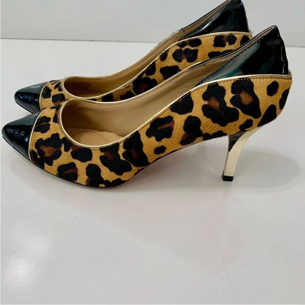 Antonio Melani cheetah calf hair patent leather toe metalic heel pump’s 7.5M